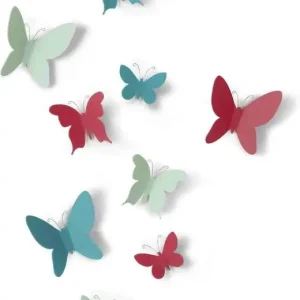 Koopje Umbra Wanddecoratie Mariposa - Set Van 9 - Vlinders - Blauwgroen - Rood - Ø6cm