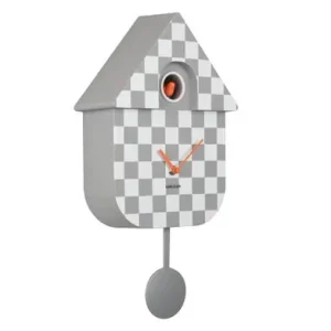 Bestel Nu Karlsson Koekoeksklok Modern Cuckoo - Checker Mouse Grey - Grijs Wit Geblokt - 41x21,5x8,5cm
