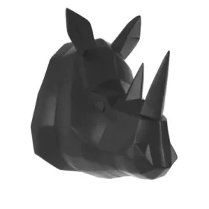 Trendy Pt Dierenkop Origami - Neushoorn - Zwart - 27,5x21x29,5cm