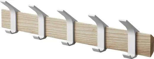 Betrouwbaar Yamazaki Wandkapstok Rin - Met 5 Haken - Wit - Naturel Hout - 50x6,5x10cm