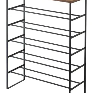 Snelle Levering Yamazaki Schoenenrek Tower - 5 Lagen - Met Plank - Zwart - Bruin - 66x25x87cm