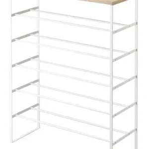 Yamazaki Schoenenrek Tower - 5 Lagen - Met Plank - Wit - Naturel - 66x25x87cm Budget