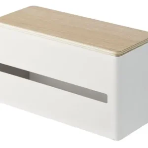 Yamazaki Tissuehouder Rin - Tweezijdig - Wit - Naturel Hout - 26x11x14cm Trendy