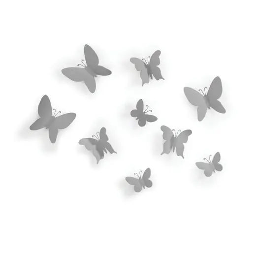 Handgemaakt Umbra Wanddecoratie Mariposa - Set Van 9 Stuks - Vlinders - Grijs - Ø6cm
