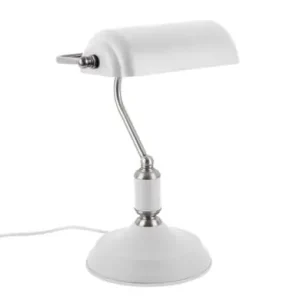 In De Mode Leitmotiv Bureaulamp Bank - Wit - Satin Nikkel - 22x34cm