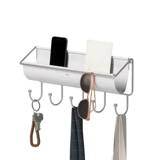 Handgemaakt Umbra Opbergbak Hammock - Voor Aan De Wand Met Sleutelrek - Grijs - 8x41x18cm