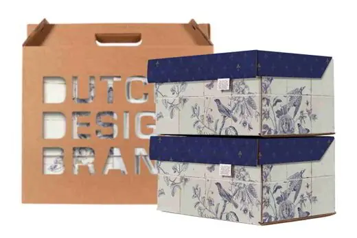 Op = Op Dutch Design Brand Opbergbak Storage Box Medium - Set Van 2 - Van Karton - Royal Dutch - Tegeltjes - 33,2x24,2x16,5cm