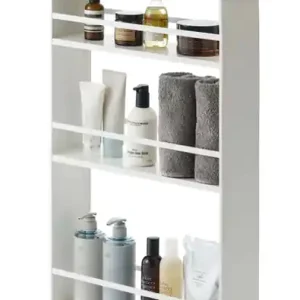 Groothandel Yamazaki Opbergtrolley Tower - Smal - Wit - Naturel Hout - 13x47,5x80,5cm