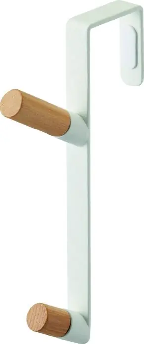 Must-Have Yamazaki Deurhaak Tower - Met 2 Haken - Wit - Naturel Hout - 9,8x1,5x18cm