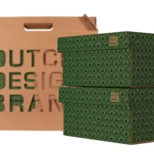 Dutch Design Brand Opbergbak Storage Box Small - Set Van 2 - Van Karton - Art Deco - Velvet Green - 27,8x20,6x14cm Topkwaliteit