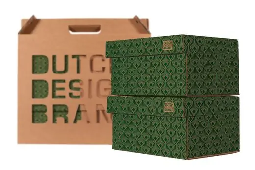 Dutch Design Brand Opbergbak Storage Box Small - Set Van 2 - Van Karton - Art Deco - Velvet Green - 27,8x20,6x14cm Topkwaliteit