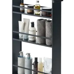 Yamazaki Opbergtrolley Tower - Smal - Zwart - Donkerbruin Hout - 13x47,5x80,5cm Koop Online