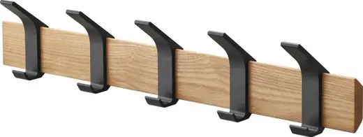 Yamazaki Wandkapstok Rin - Met 5 Haken - Zwart - Walnoot - 50x6,5x10cm Beperkte Voorraad