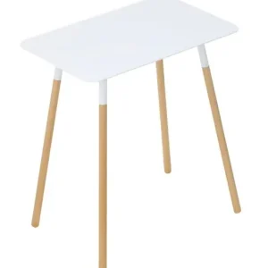 Yamazaki Bijzettafel Plain - Rechthoek - Wit - Naturel Hout - 45x30x50cm Wereldwijde Verzending