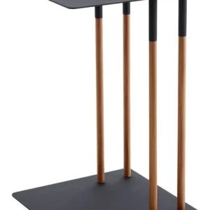 Yamazaki Bijzettafel Plain - Vierkant - Zwart - Naturel Hout - 35x35x55cm Modern