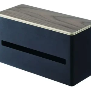Yamazaki Tissuehouder Rin - Tweezijdig - Zwart - Donkerbruin Hout - 26x11x14cm Goedkoop