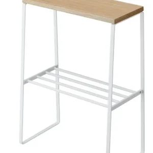 Populair Yamazaki Bijzettafel Tosca - Met 2 Opberglagen - Wit - Naturel Hout - 42x22x56,5cm