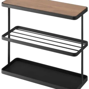 Yamazaki Bijzettafel Tower - Met Tijdschriftenrek - Zwart - Donkerbruin Hout - 48x18x44cm Hoge Kwaliteit