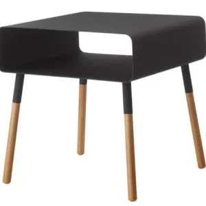 Yamazaki Bijzettafel Plain - Laag Model - Met Opbergvak - Zwart - Naturel Hout - 35x35x35cm Gecertificeerd