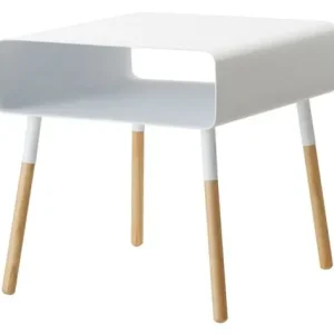 Yamazaki Bijzettafel Plain - Laag Model - Met Opbergvak - Wit - Naturel Hout - 35x35x35cm In De Mode