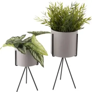 Pt Bloempot Pedestal - Set Van 2 - Warmgrijs - Ø12,5xcm Korting
