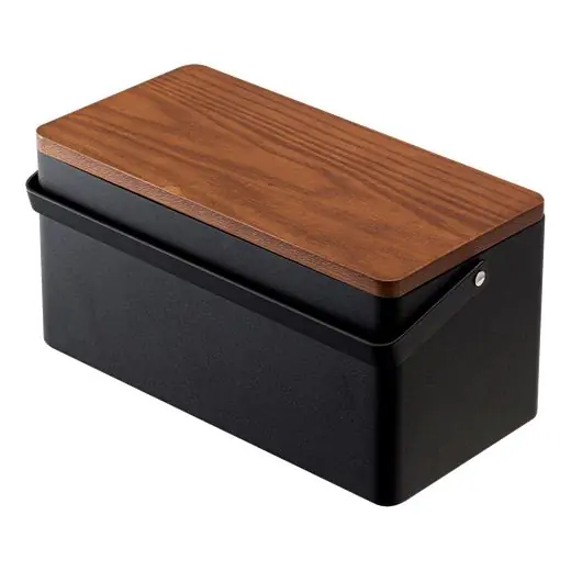 Yamazaki Opbergbak Tower - Naaidoos - Zwart - Donkerbruin Hout - 27x14x13,5cm Origineel