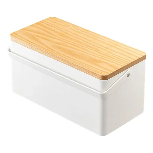 Rechtstreeks Van De Fabrikant Yamazaki Opbergbak Tower - Naaidoos - Wit - Naturel Hout - 27x14x13,5cm