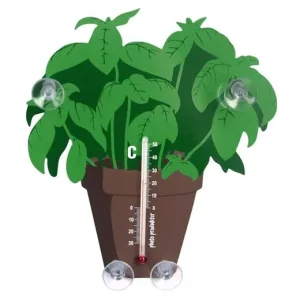 Aanbieding Pluto Produkter Thermometer - Raamthermometer - Basilicum - Groen Bruin - 2x15x17cm