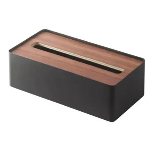Yamazaki Tissuehouder Rin - Zwart - Donkerbruin hout - 26x13x8,2 cm Fabrieksprijs