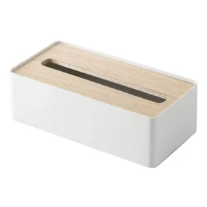 In De Mode Yamazaki Tissuehouder Rin - Wit - Naturel hout - 26x13x8,2 cm
