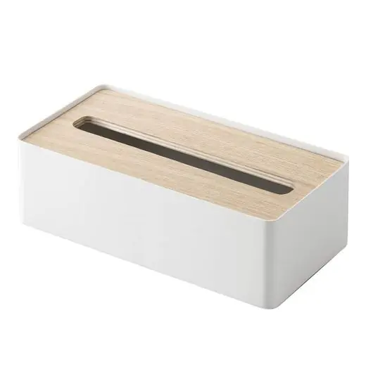 In De Mode Yamazaki Tissuehouder Rin - Wit - Naturel hout - 26x13x8,2 cm