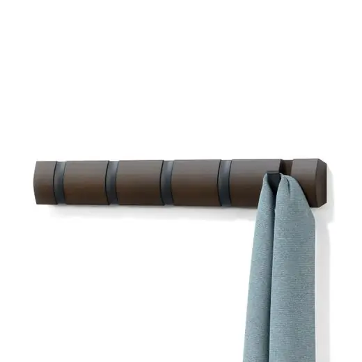 Umbra Wandkapstok Flip - 5 Haken - Inklapbaar - Zwart - Walnoot - 51x6x3cm Speciale Aanbieding
