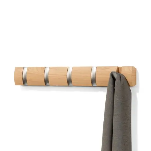Umbra Wandkapstok Flip - 5 Haken - Inklapbaar - Naturel - 51x6x3cm Gratis Verzending
