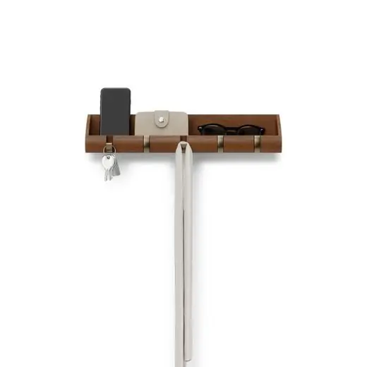 Umbra Wanddisplay Cubby - Organizer - 5 Haken - Licht Walnoot - Warm Goud - 43x7x8cm Lage Prijs