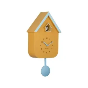Luxe Karlsson Koekoeksklok Dupla Color Cuckoo - Met Vogelgeluiden - Mango Geel - Zacht Blauw - 41x21,5x8,5cm