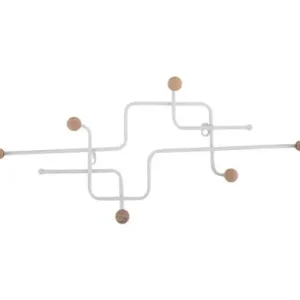 Handgemaakt Pt Wandkapstok Metro - 6 Haken - Naturel Hout - Wit - 60,5x4x26,5cm