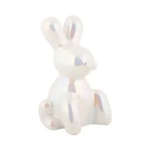 Ambachtelijk Pt Beeld Balloon Bunny - Konijn - Medium - Glimmend Wit - 10x9x15cm