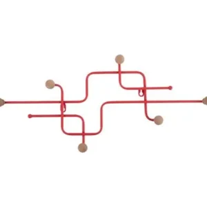 Bestseller Pt Wandkapstok Metro - 6 Haken - Naturel Hout - Scarlet Rood - 60,5x4x26,5cm