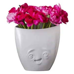 Op = Op Tassen Vaas - Met Opgetogen Gezicht - Wit - 20x10x21,5cm - 93