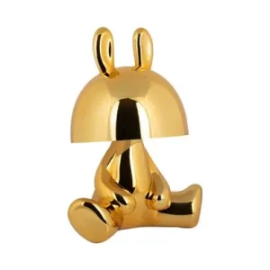 Handgemaakt Leitmotiv Tafellamp Bunny LED - Konijn - Oplaadbaar - Met Blue Tooth Speaker - Goud - 17x27cm