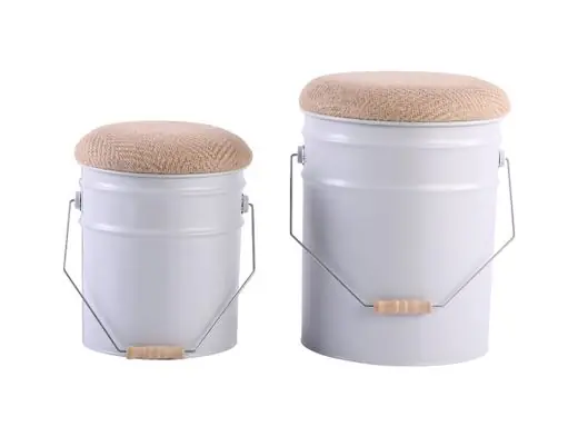 Handgemaakt Leitmotiv Kruk Buckets - Set Van 2 - Emmer Met Deksel - Wit - Ø26x31cm-Ø31x39,5cm