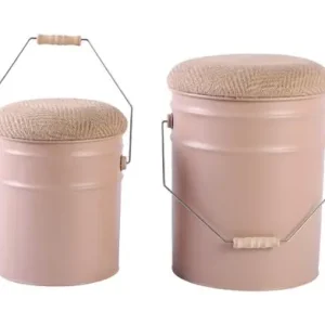 Beste Prijs Leitmotiv Kruk Buckets - Set Van 2 - Emmer Met Deksel - Zacht Bruin - Roze - Ø26x31cm-Ø31x39,5cm