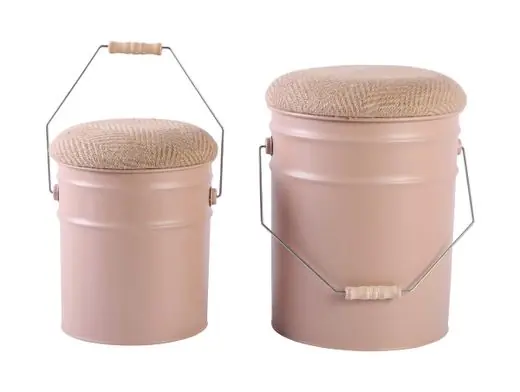 Beste Prijs Leitmotiv Kruk Buckets - Set Van 2 - Emmer Met Deksel - Zacht Bruin - Roze - Ø26x31cm-Ø31x39,5cm