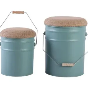 Leitmotiv Kruk Buckets - Set Van 2 - Emmer Met Deksel - Vergrijsd Jade Groen - Ø26x31cm-Ø31x39,5cm Snelle Levering