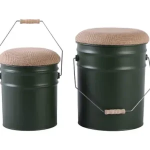 Leitmotiv Kruk Buckets - Set Van 2 - Emmer Met Deksel - Jungle Groen - Ø26x31cm-Ø31x39,5cm Seizoensaanbieding