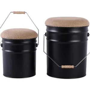 Gereduceerde Prijs Leitmotiv Kruk Buckets - Set Van 2 - Emmer Met Deksel - Zwart - Ø26x31cm-Ø31x39,5cm