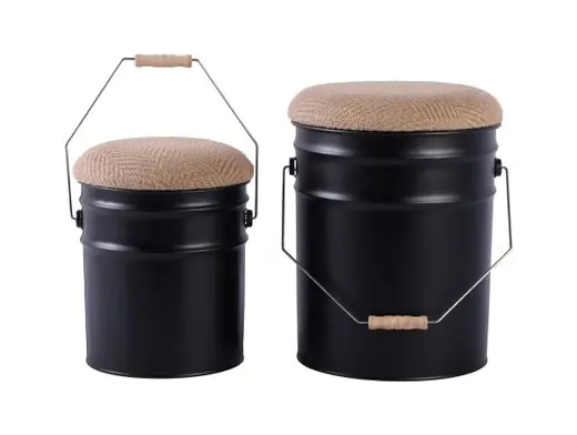 Gereduceerde Prijs Leitmotiv Kruk Buckets - Set Van 2 - Emmer Met Deksel - Zwart - Ø26x31cm-Ø31x39,5cm