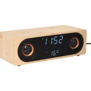 Exclusieve Aanbieding Karlsson Wekker Classic - Met Blue Tooth Speakers En Telefoonoplader - Bamboe Hout - 25x10,2x8cm