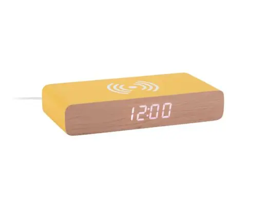 Lage Kosten Karlsson Wekker Retro Flat LED - Met Telefoonoplader - Helder Geel - 16,1x7,6x3cm