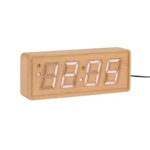 Betrouwbaar Karlsson Wekker Solid Wood Engraved - Met Zacht Roze LED - Licht Hout - 18x4,5x8cm